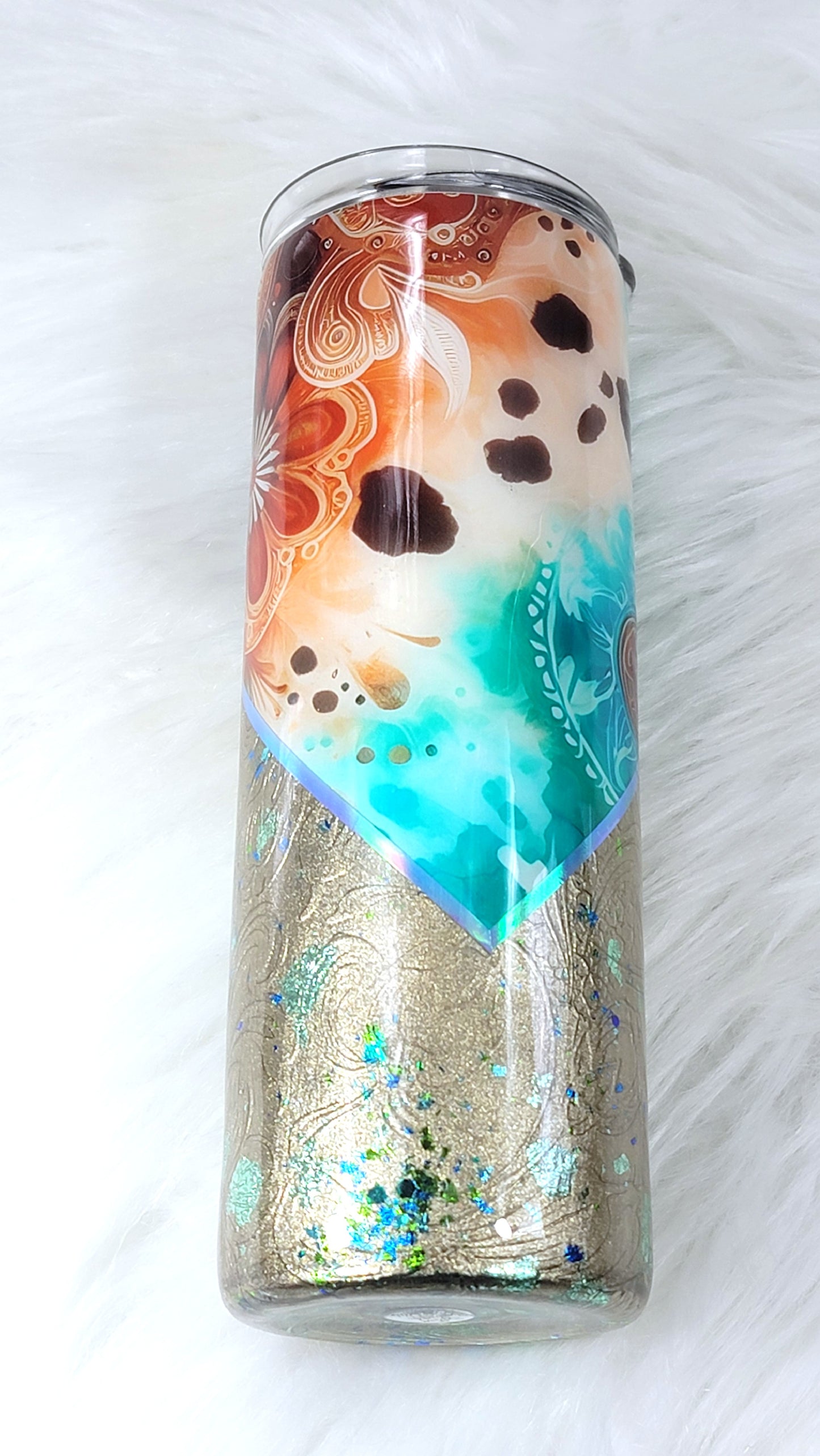 Golden Teal Abstract Floral 20 ounce Tumbler, RTS