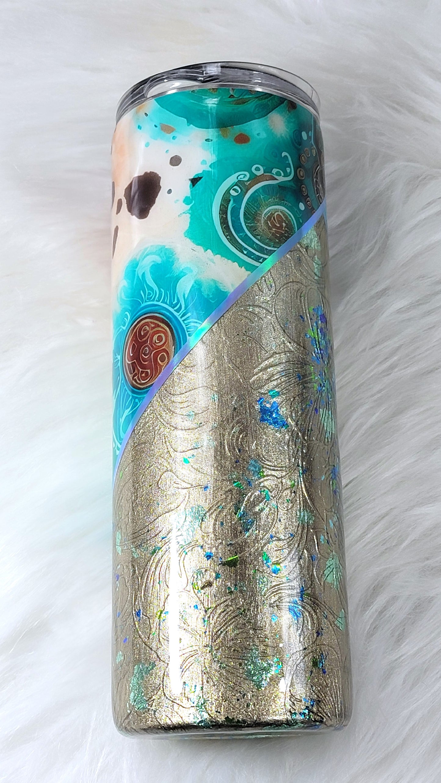 Golden Teal Abstract Floral 20 ounce Tumbler, RTS