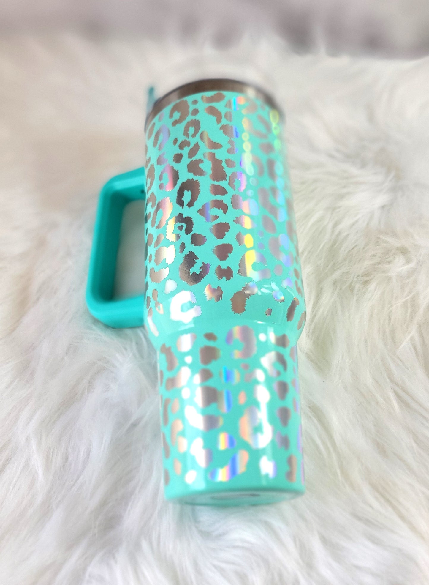 Teal Leopard Engraved 40oz Tumbler RTS