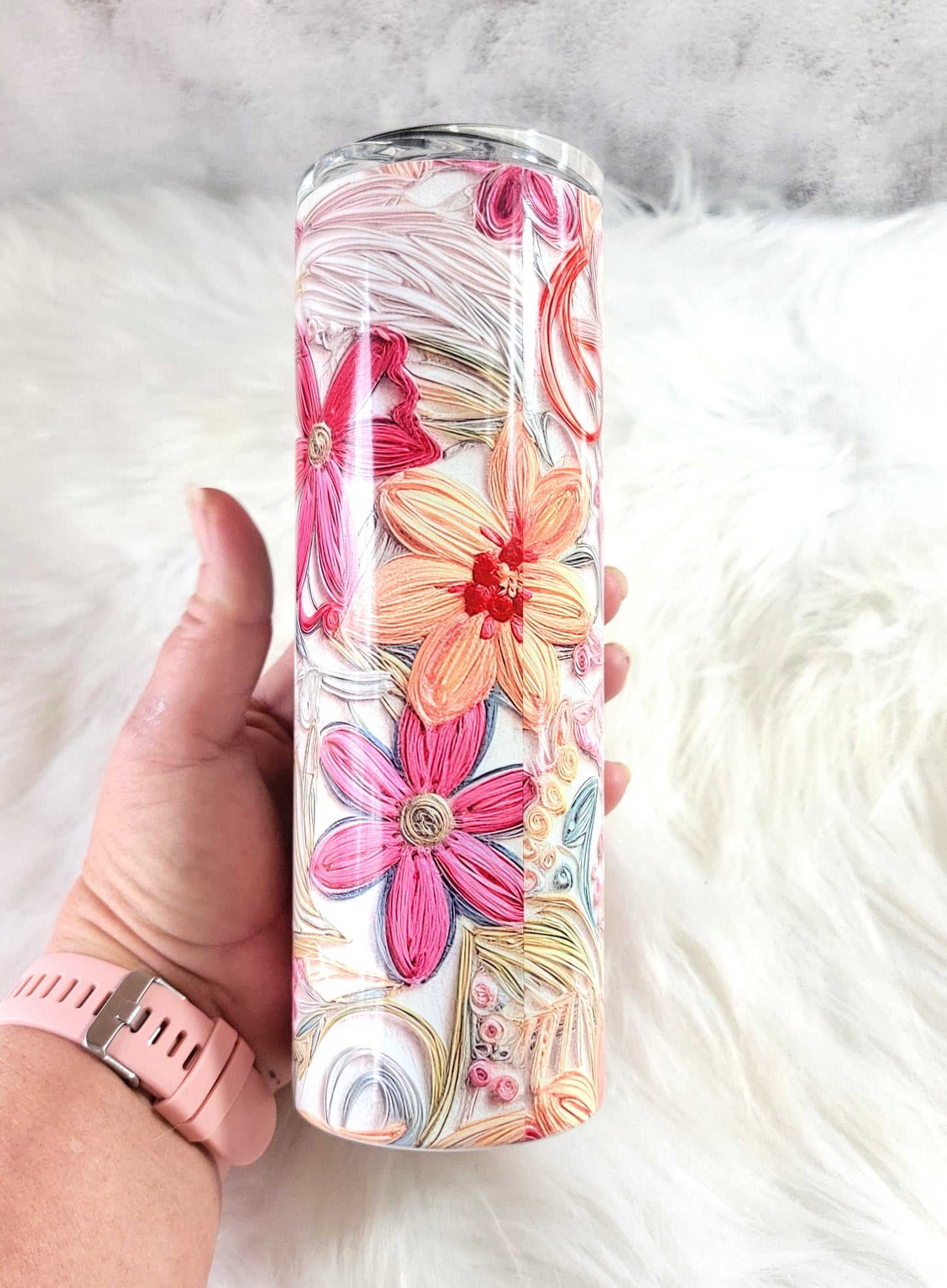 Floral Stitched 20oz Tumbler, RTS