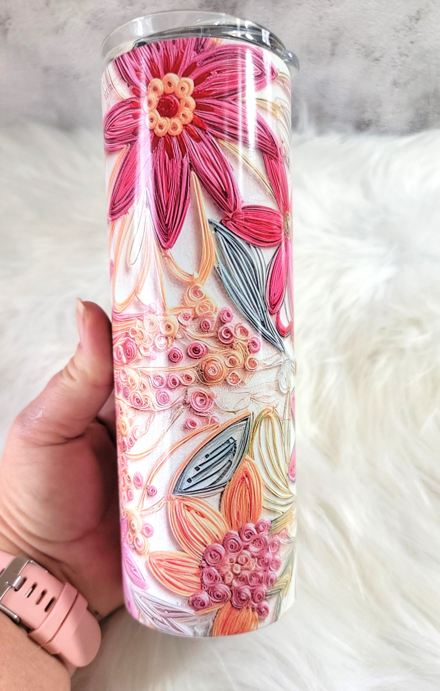 Floral Stitched 20oz Tumbler, RTS