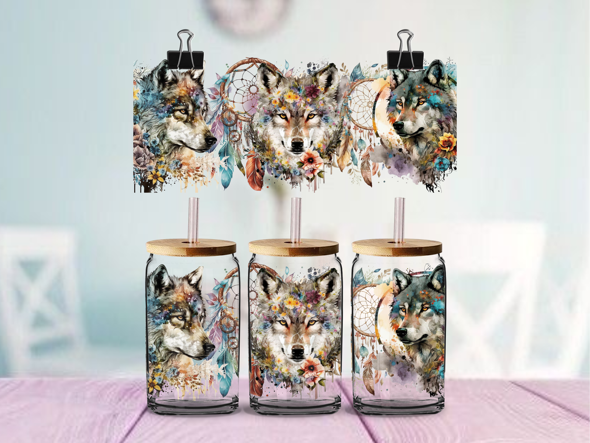 Three Wolves 16oz cup Wrap | UV DTF Wrap for Cups | Ready to Apply Permanent