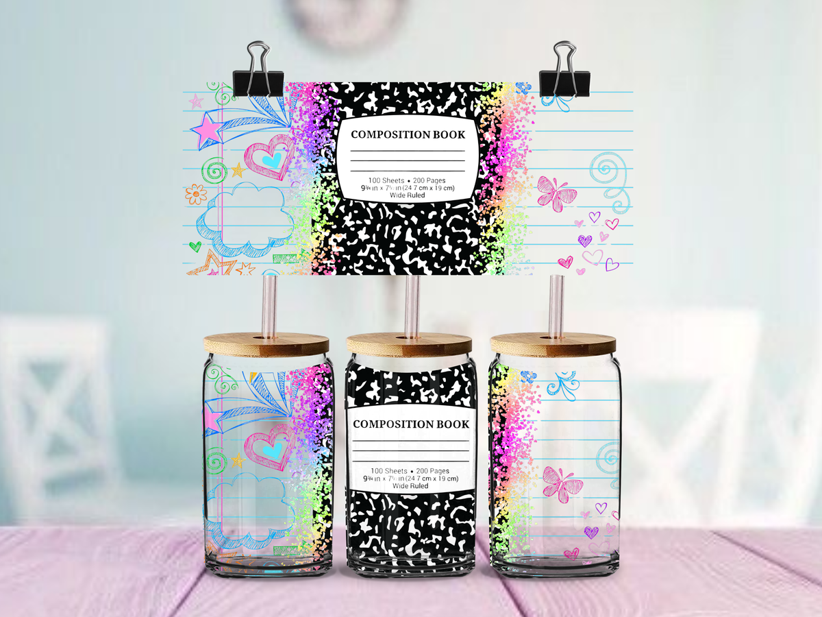 Composition Notebook Teacher/Student 16oz cup Wrap | UV DTF Wrap for Cups | Ready to Apply Permanent