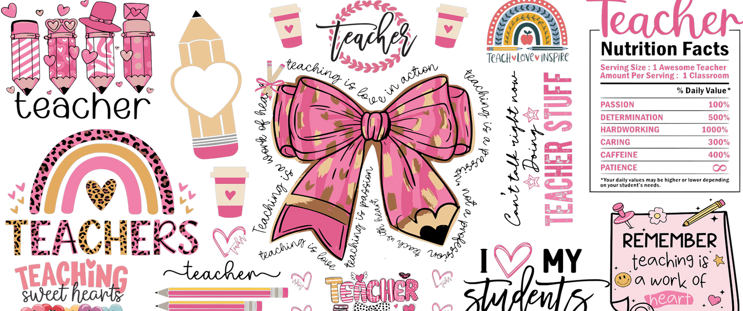 Coquette Pink Teacher | UV DTF Wrap for Cups | Ready to Apply Permanent
