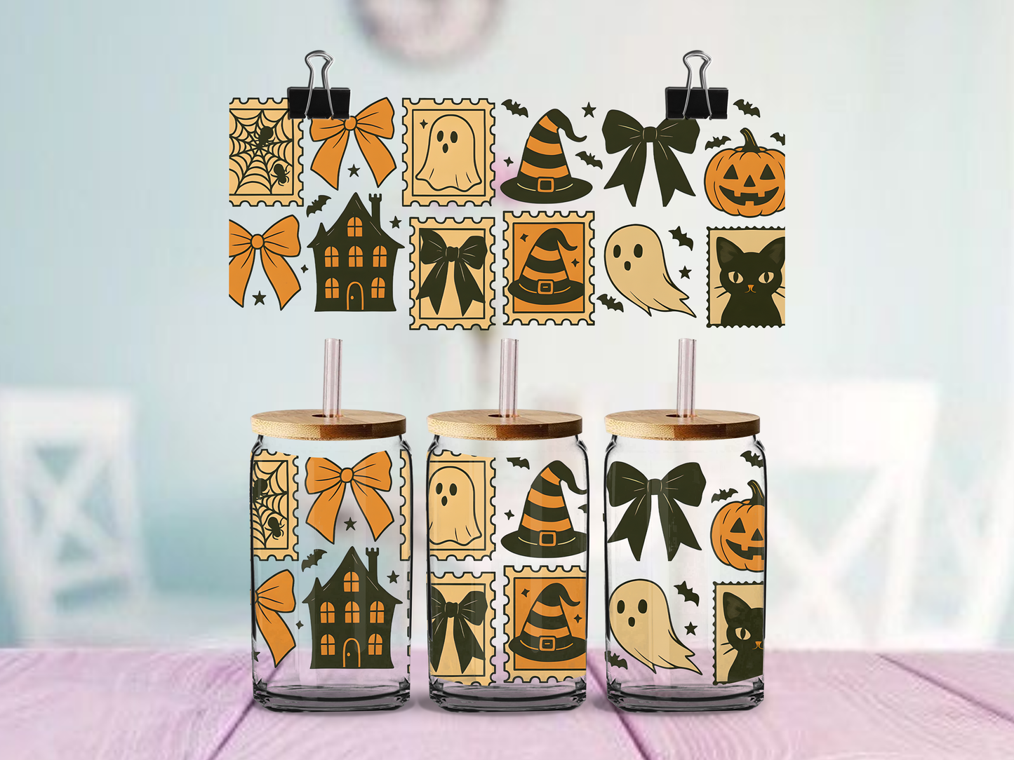 Cute Halloween Postage Stamps | UV DTF Wrap for Cups | Ready to Apply Permanent