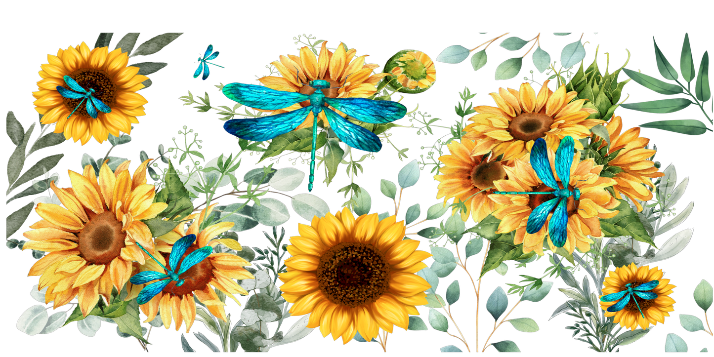 Dragonfly & Sunflowers | UV DTF Wrap for Cups | Ready to Apply Permanent