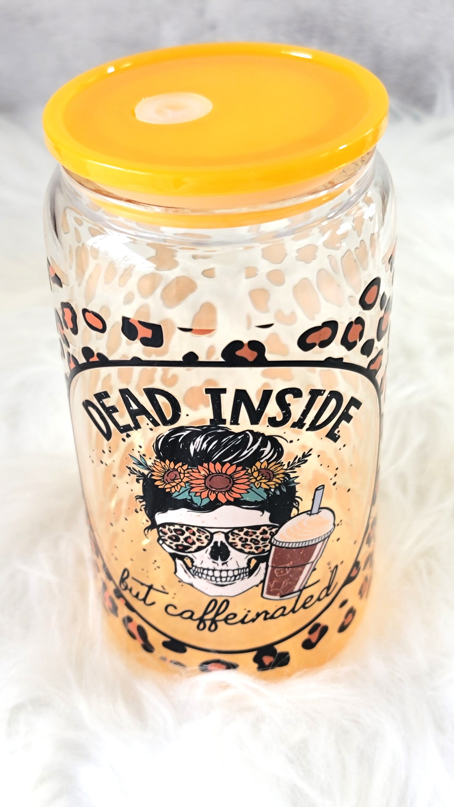Dead Inside But Caffeinated 16 ounce Glass Can, RTS