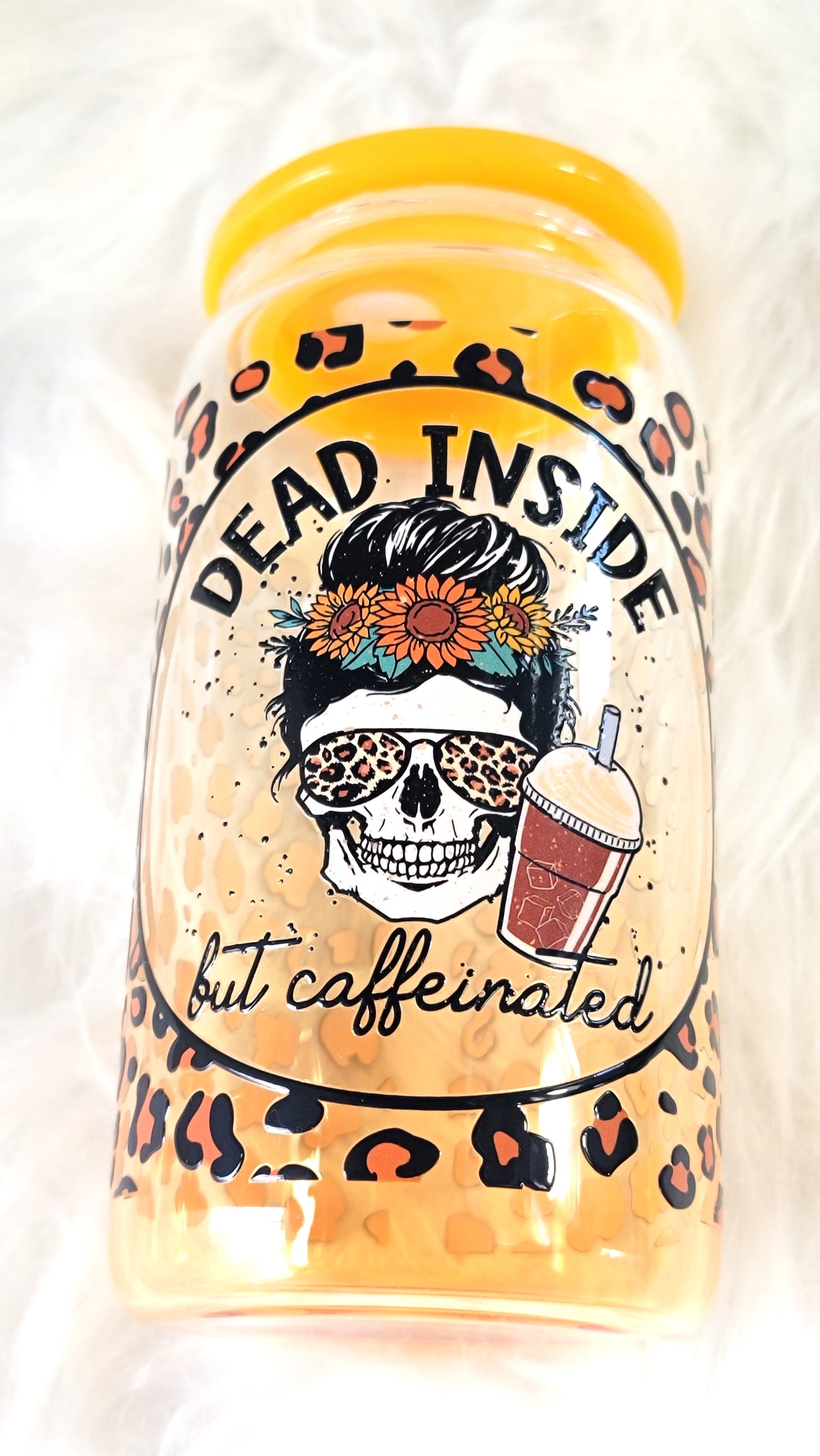 Dead Inside But Caffeinated 16 ounce Glass Can, RTS