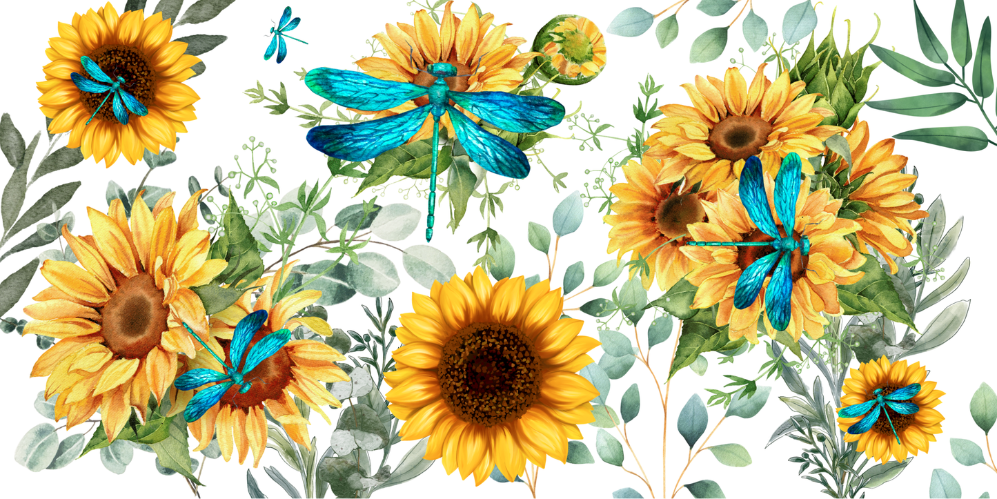 Dragonfly & Sunflowers | UV DTF Wrap for Cups | Ready to Apply Permanent