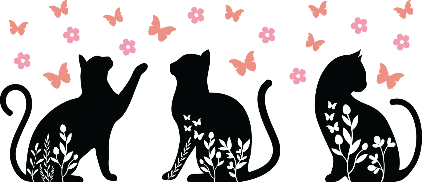Cat Floral | UV DTF Wrap for Cups | Ready to Apply Permanent