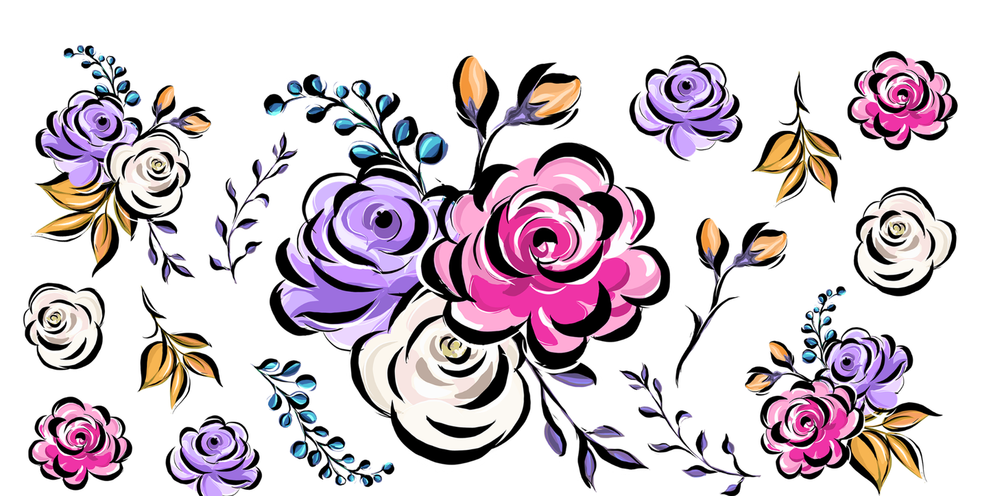 Florals Hand Painted| UV DTF Wrap for Cups | Ready to Apply Permanent