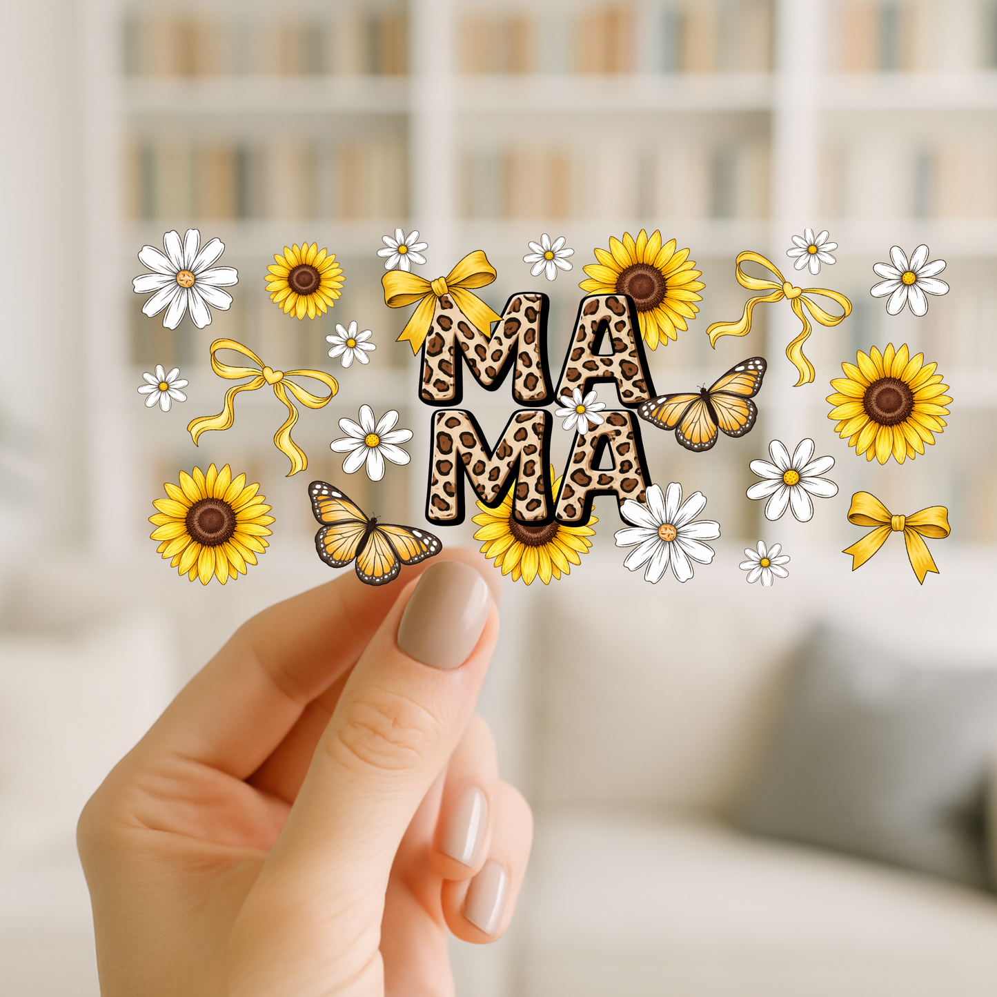 Mama Sunflower Leopard | UV DTF Wrap for Cups | Ready to Apply Permanent