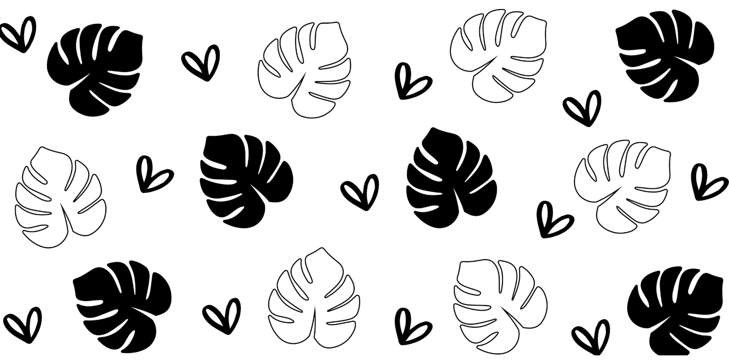 Monstera Leaves Black | UV DTF Wrap for Cups | Ready to Apply Permanent