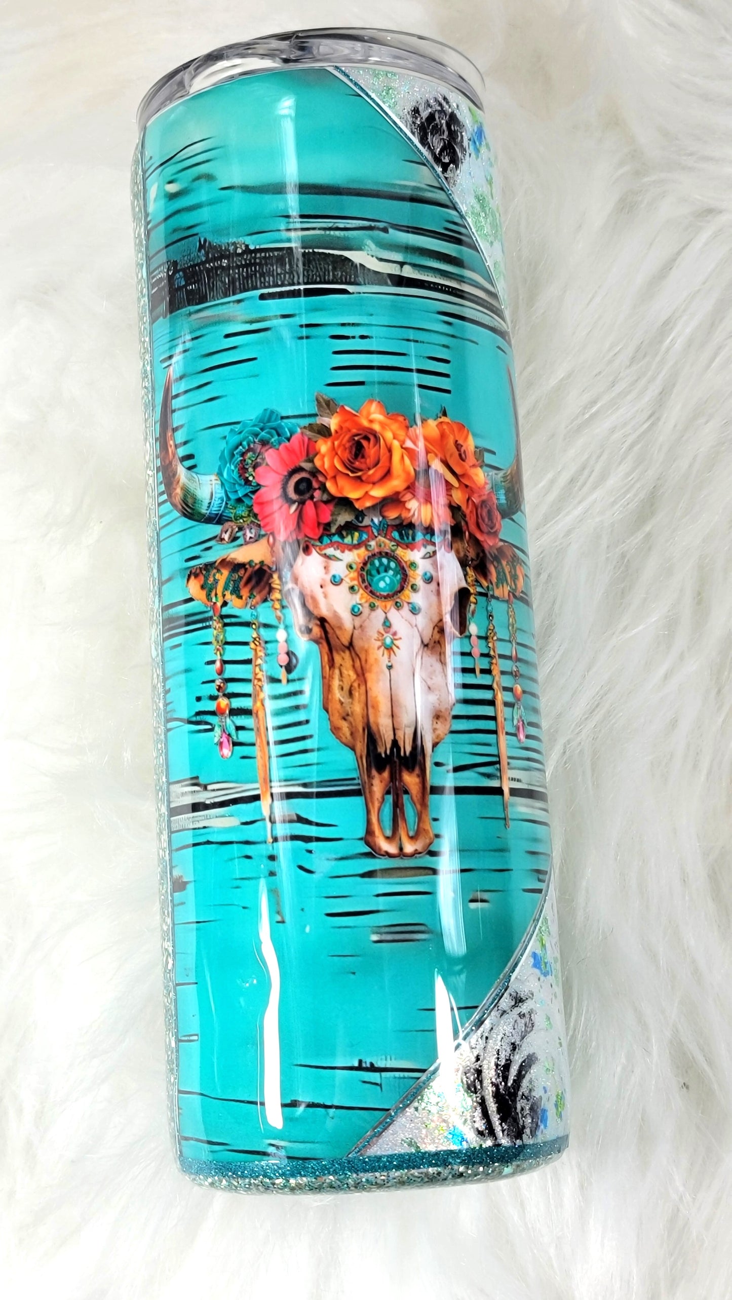 Cow Girl Skull Teal 20 ounce Tumbler, Personalize