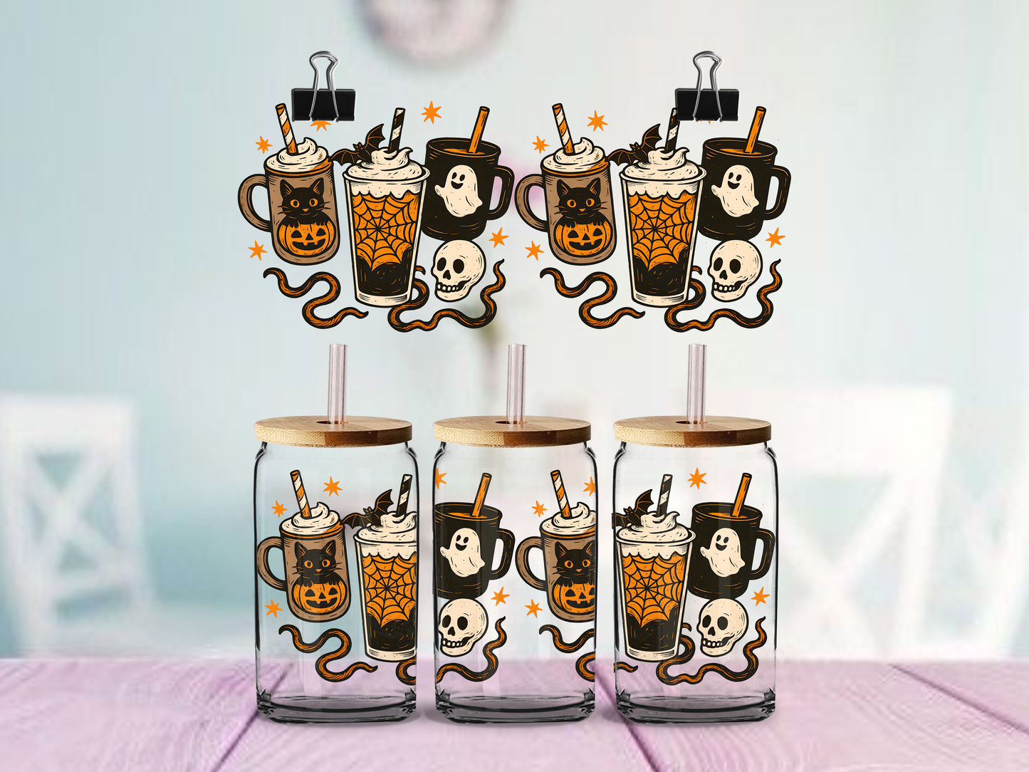 Spooky Drinks Coffee | UV DTF Wrap for Cups | Ready to Apply Permanent