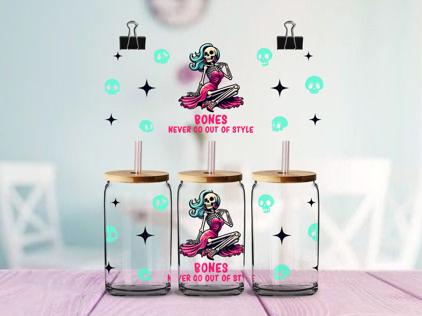 Stylish Skeleton | UV DTF Wrap for Cups | Ready to Apply Permanent