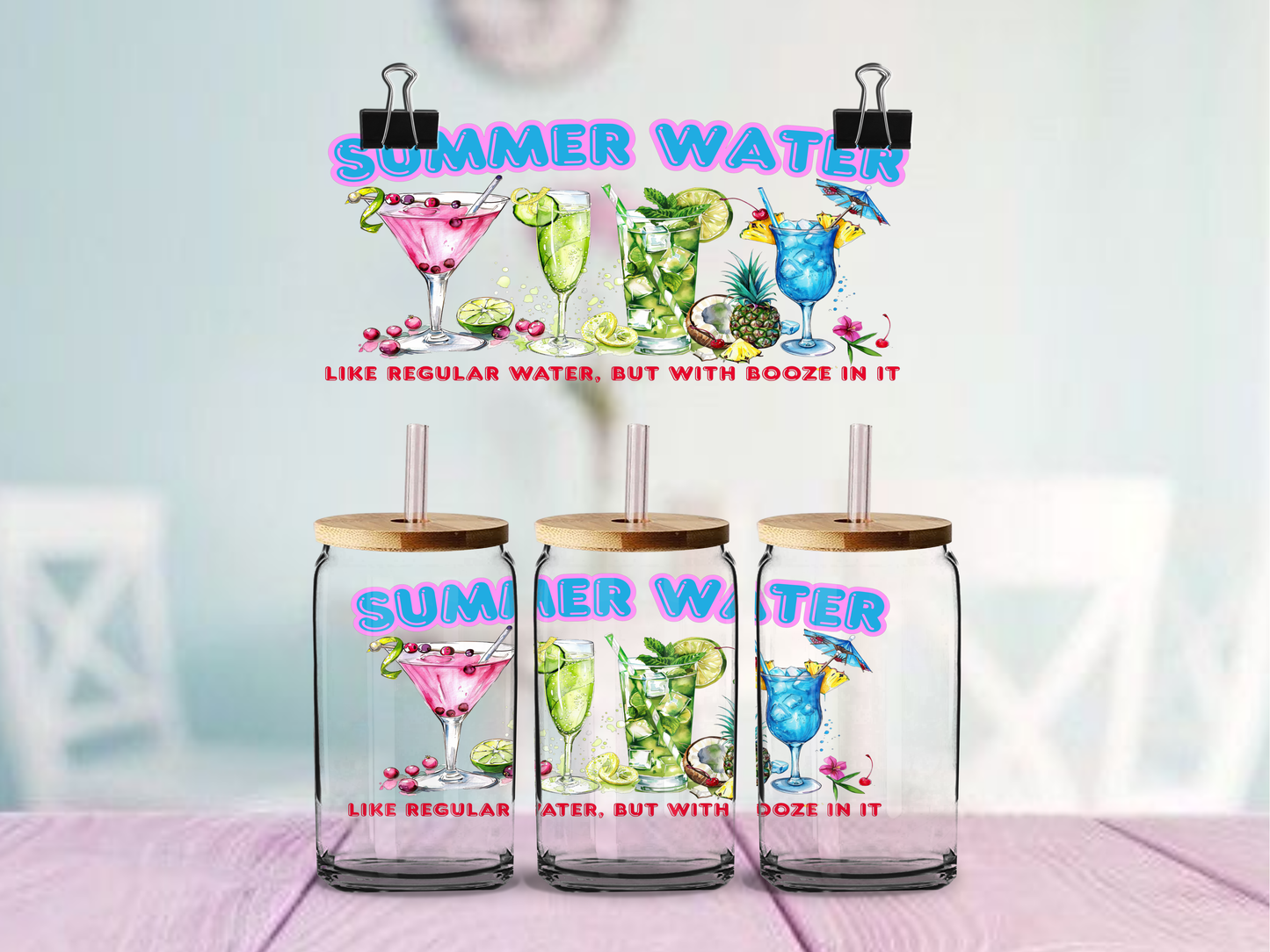 Summer Water | UV DTF Wrap for Cups | Ready to Apply Permanent
