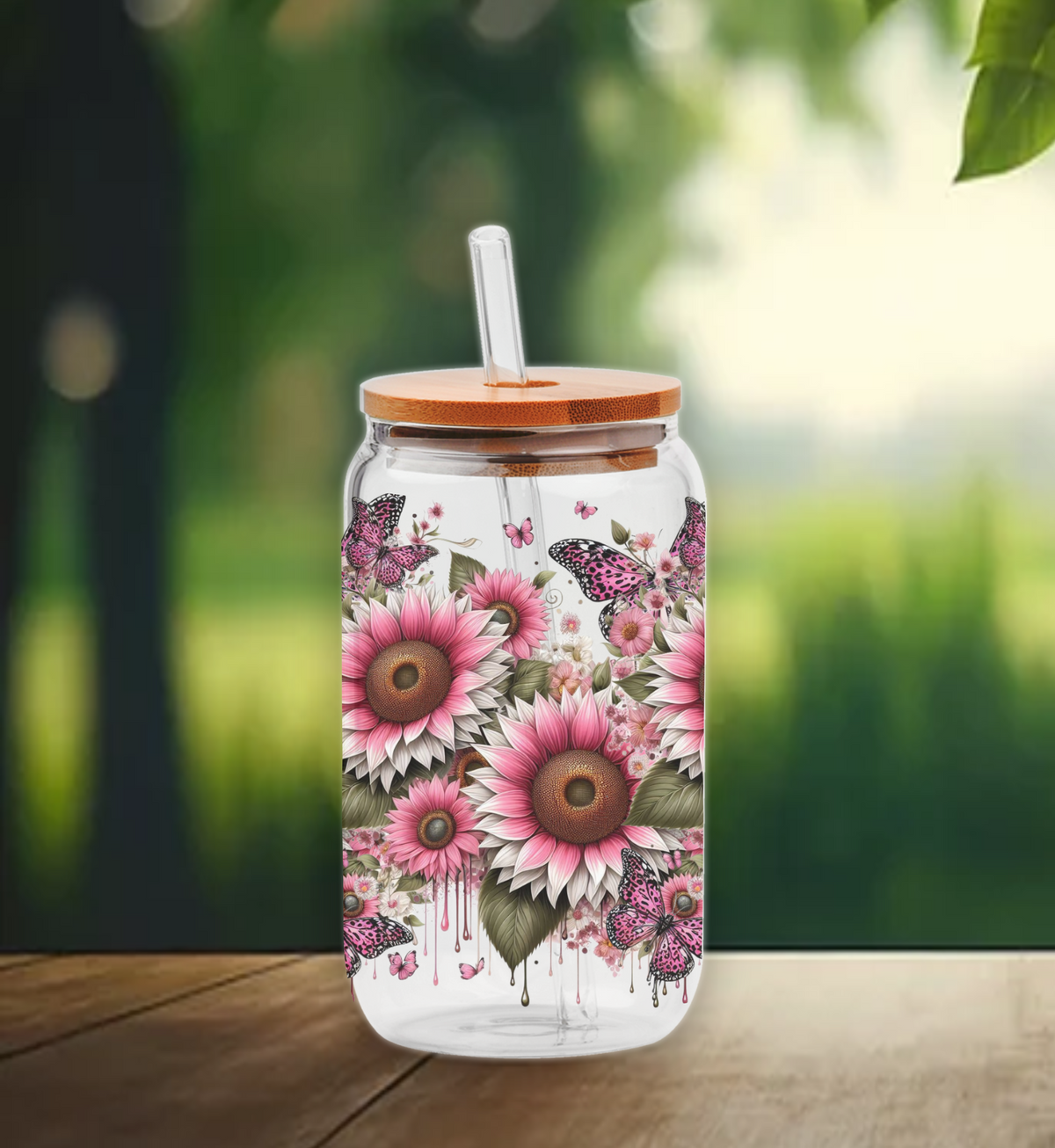 Sunflower Butterfly 16oz cup Wrap | UV DTF Wrap for Cups | Ready to Apply Permanent