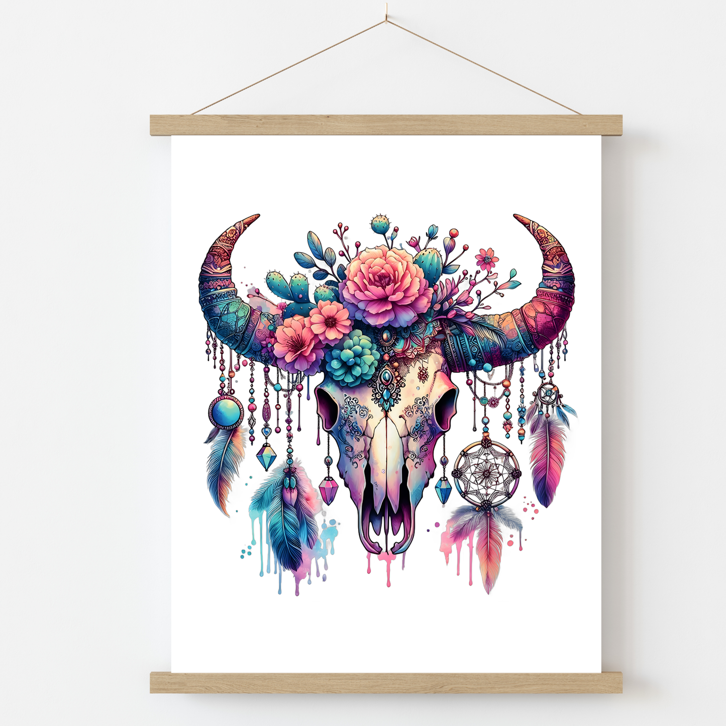 Boho Cow Skull UV DTF Decal| Waterproof, Permanent Transfer