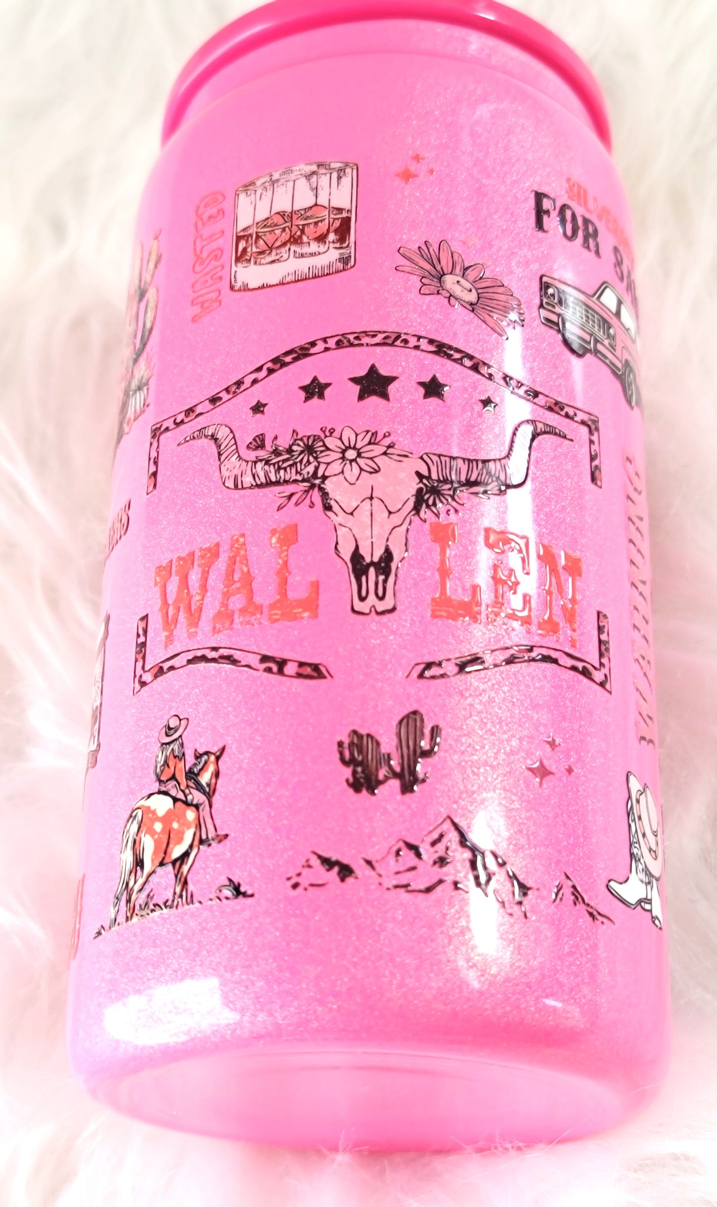 Wasted On You Glass Can Tumbler Dark Pink Shimmer 16 ounce, RTS