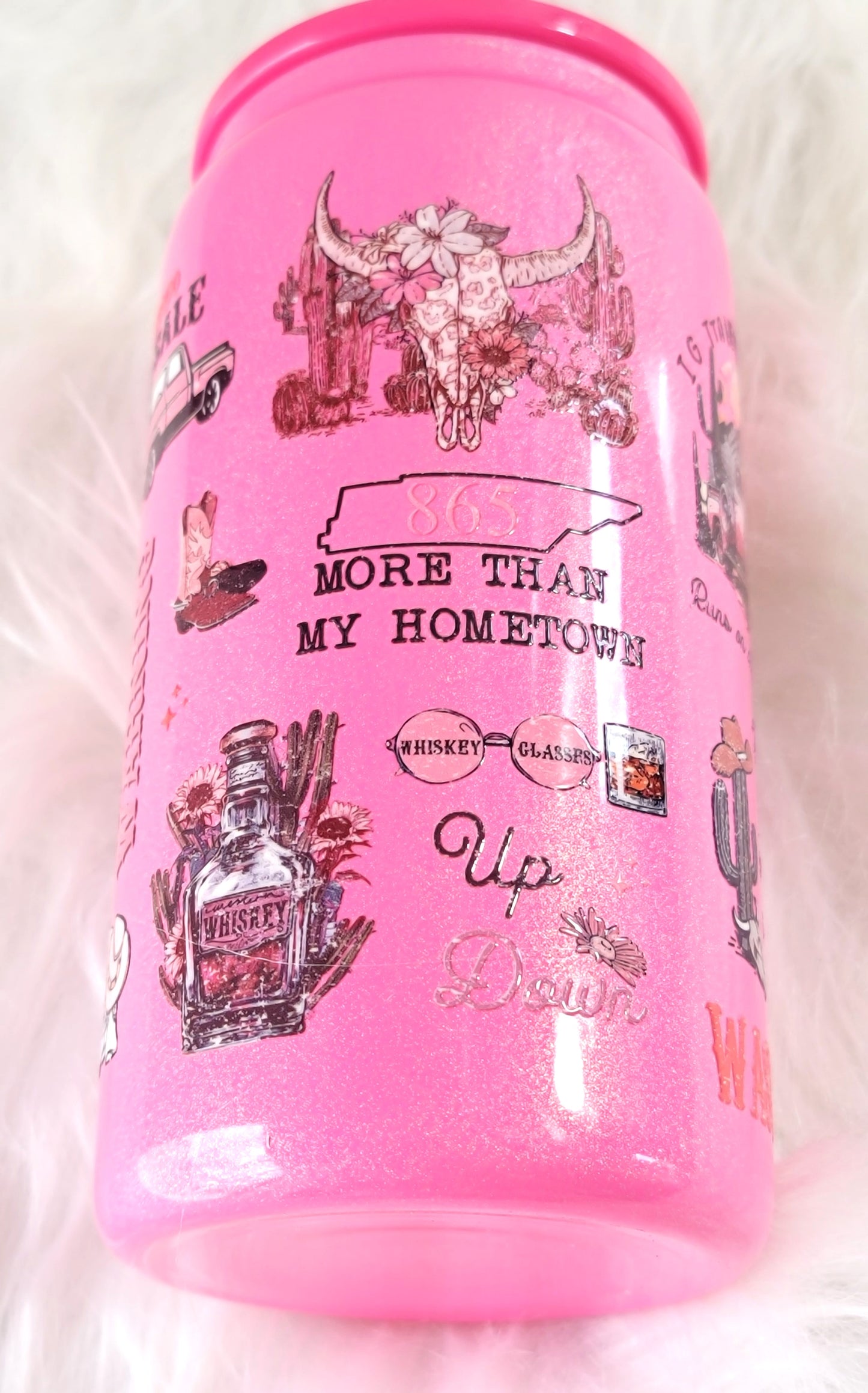 Wasted On You Glass Can Tumbler Dark Pink Shimmer 16 ounce, RTS