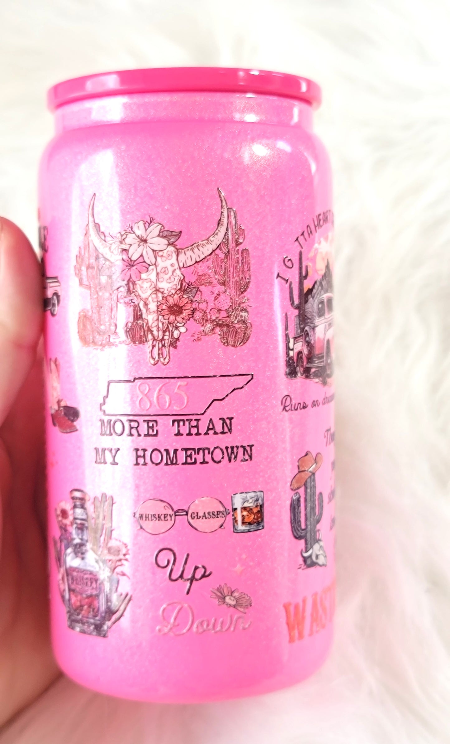 Wasted On You Glass Can Tumbler Dark Pink Shimmer 16 ounce, RTS