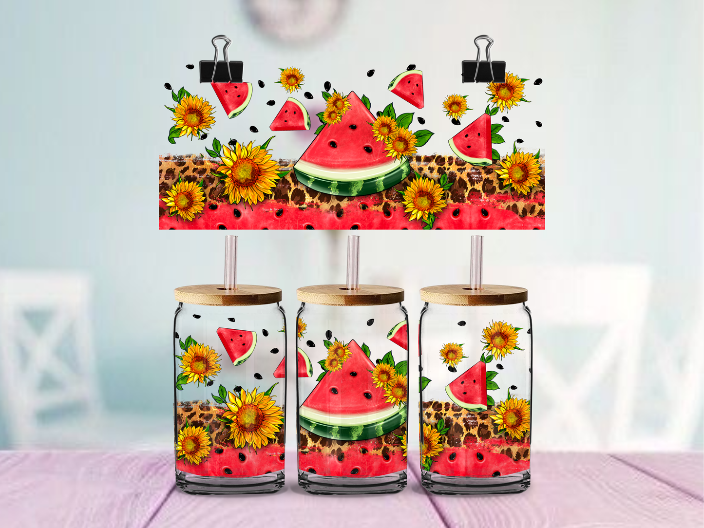 Watermelon Sunflowers | UV DTF Wrap for Cups | Ready to Apply Permanent