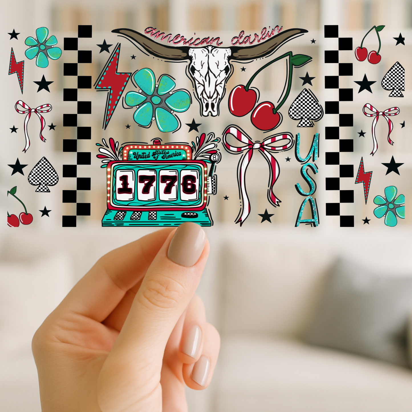 Western Casino Cowgirl 16oz UVDTF WRAP | UV DTF Wrap for Cups | Ready to Apply Permanent