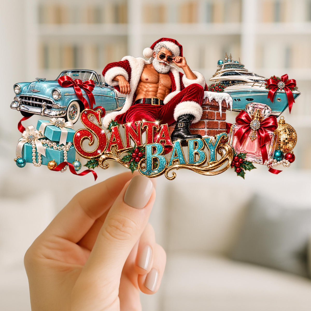 Santa Baby UV DTF Cup Wrap | Glamorous Christmas Santa Design