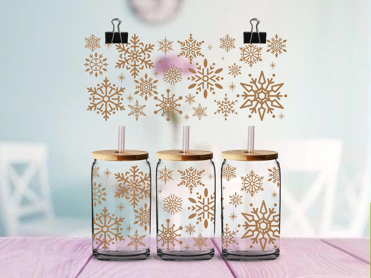Snowflake UV DTF Cup Wrap | Classic Winter Snowflake Design