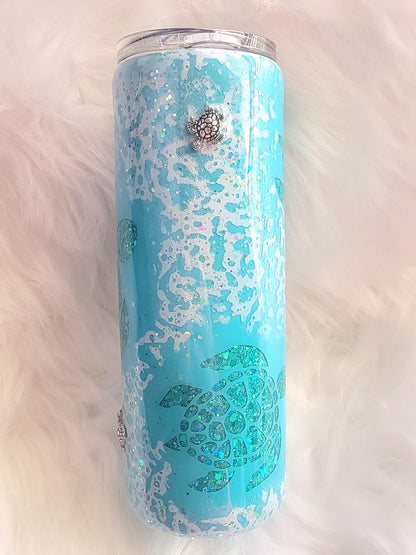 Sea Turtle 3D Glitter Epoxy Tumbler 20oz | Ocean Themed Stainless Steel Cup