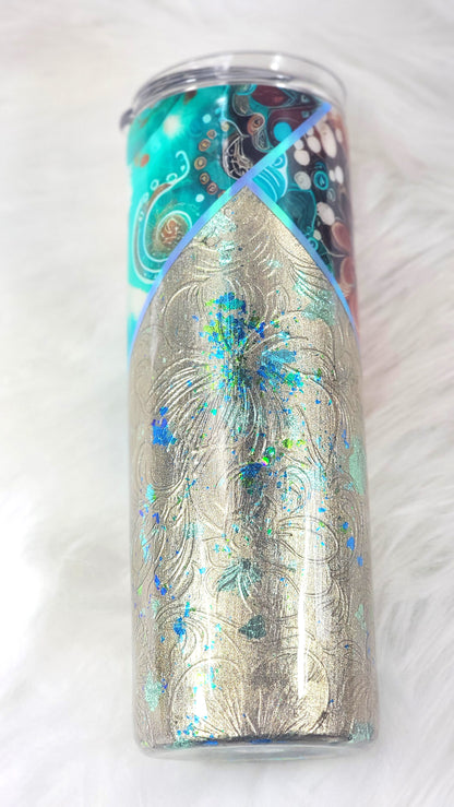 Golden Teal Floral Tumbler 20oz | Elegant Insulated Travel Cup