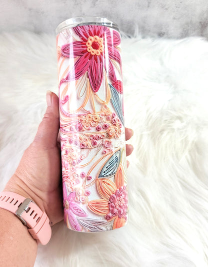 Floral Stitched 20oz Tumbler | Colorful Insulated Stainless Steel Cup