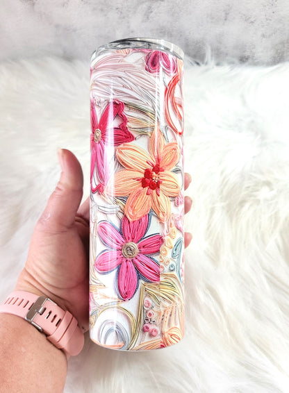 Floral Stitched 20oz Tumbler | Colorful Insulated Stainless Steel Cup