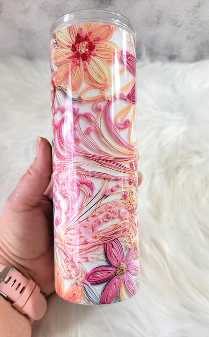 Floral Stitched 20oz Tumbler | Colorful Insulated Stainless Steel Cup