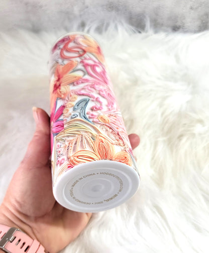 Floral Stitched 20oz Tumbler | Colorful Insulated Stainless Steel Cup