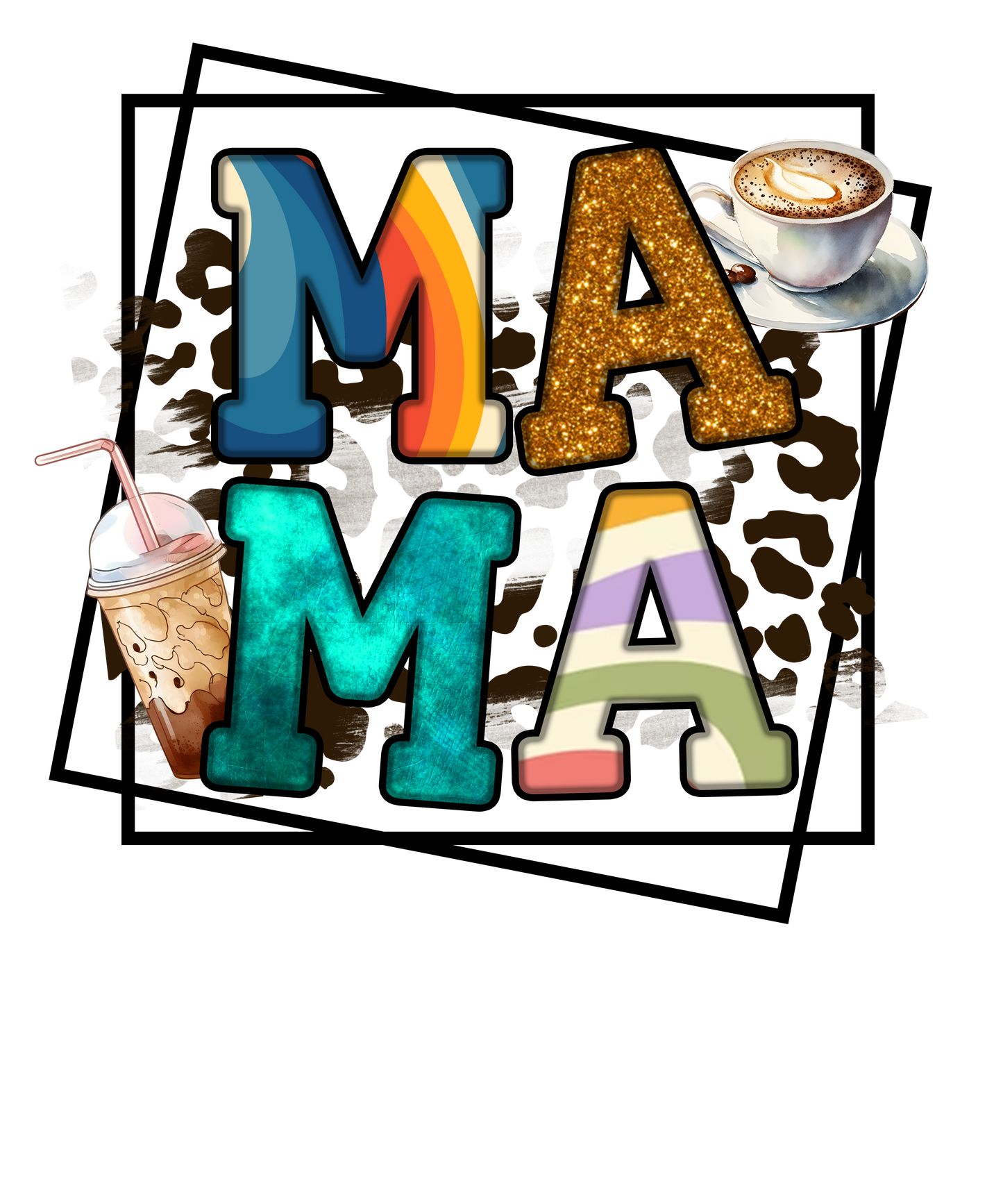 MAMA Coffee Leopard UV DTF Decal| Waterproof, Permanent Transfer