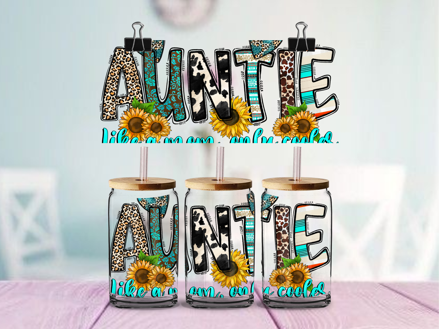 Auntie Like Mom only Cooler | UV DTF Wrap for Cups | Ready to Apply Permanent