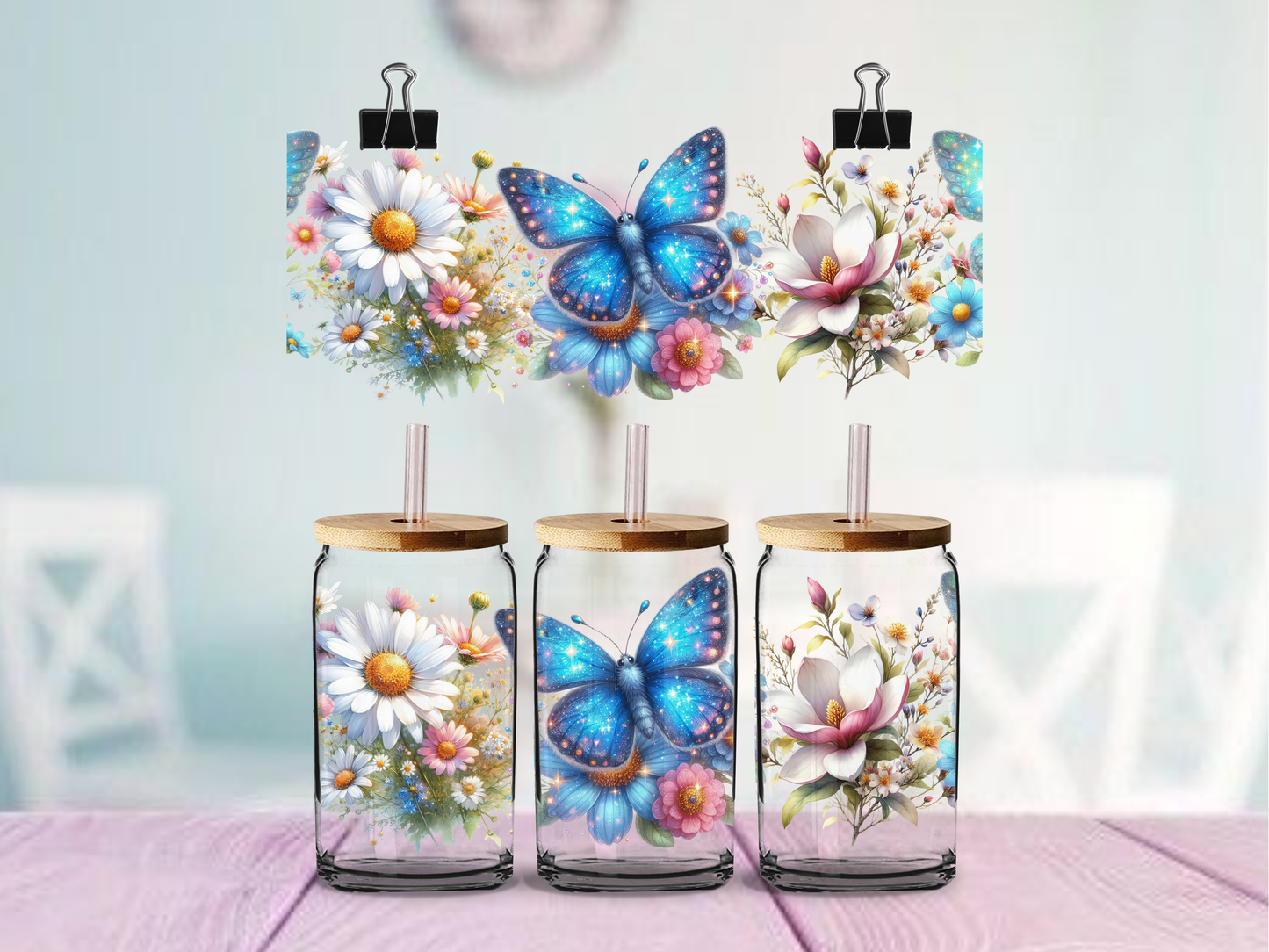Butterfly Daisies | UV DTF Wrap for Cups | Ready to Apply Permanent