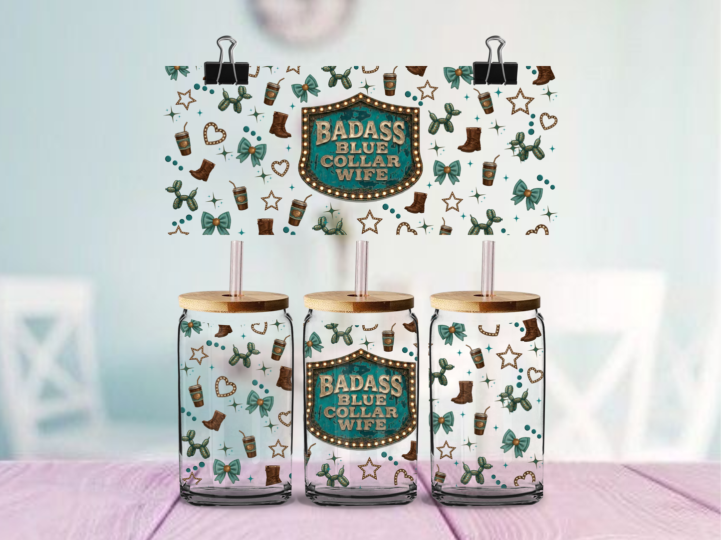 Badass Blue Collar Wife | UVDTF Wrap for Cups | Ready to Apply Permanent