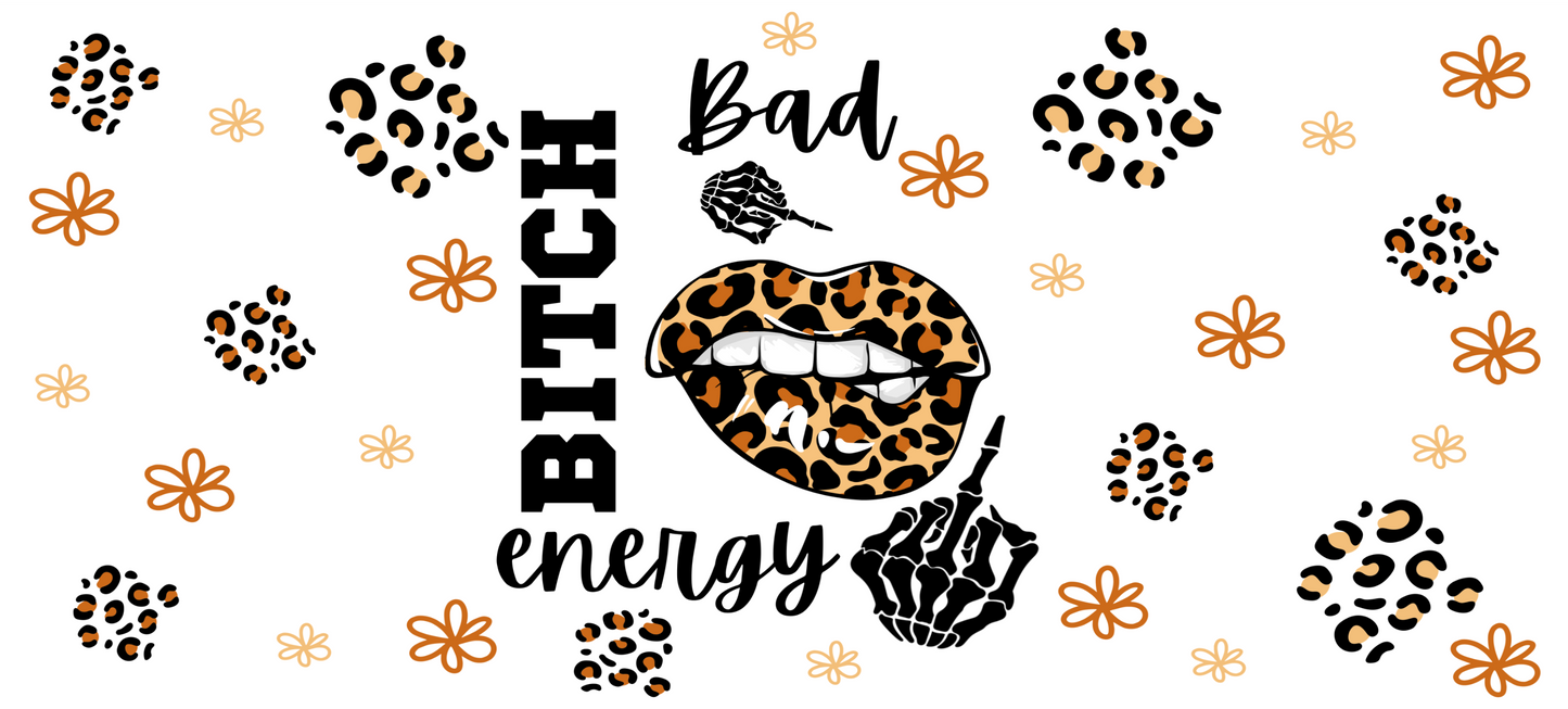 Pattern with leopard print elements, lips, and text on a white background