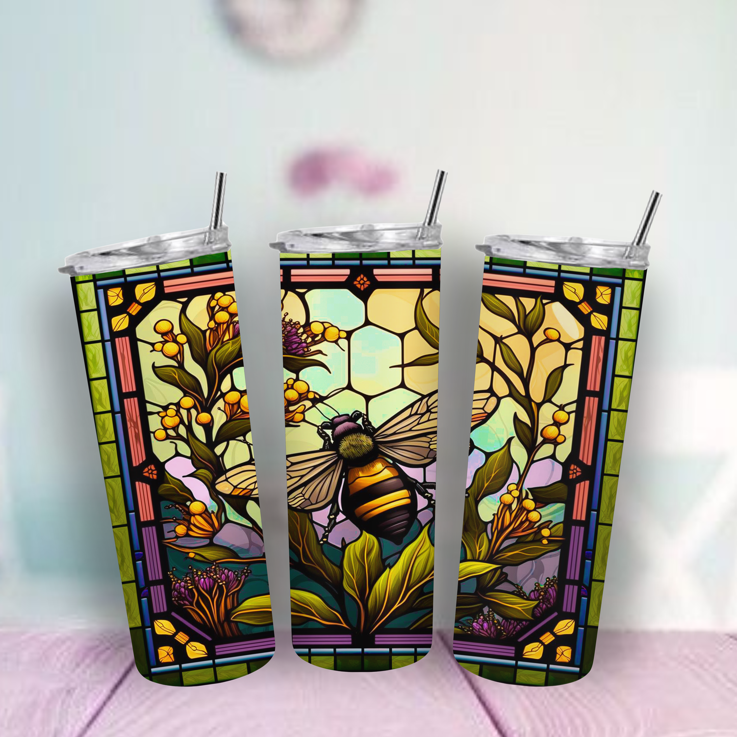 Bee Stained Glass 20oz Tumbler | Insulated Stainless Steel Cup