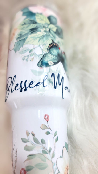 40oz Blessed Mama Tumbler | Floral Sublimation Stainless Steel Travel Cup