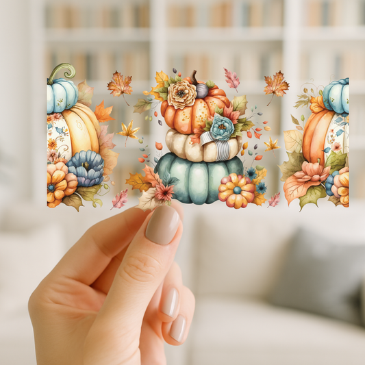 Boho Fall Pumpkin 16oz cup Wrap | UV DTF Wrap for Cups | Ready to Apply Permanent