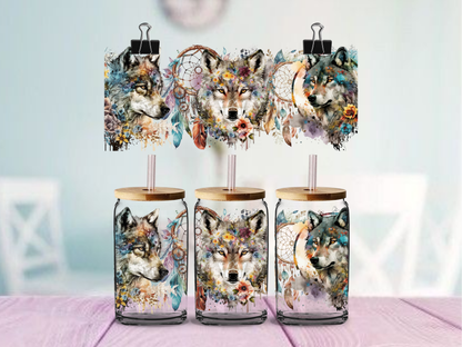 Three Wolves 16oz cup Wrap | UV DTF Wrap for Cups | Ready to Apply Permanent