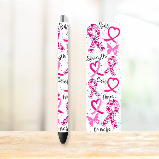 Breast Cancer Awareness UVDTF Pen Wrap 1.5" x 4.75" | UV DTF Wrap for Pens | Ready to Apply Permanent