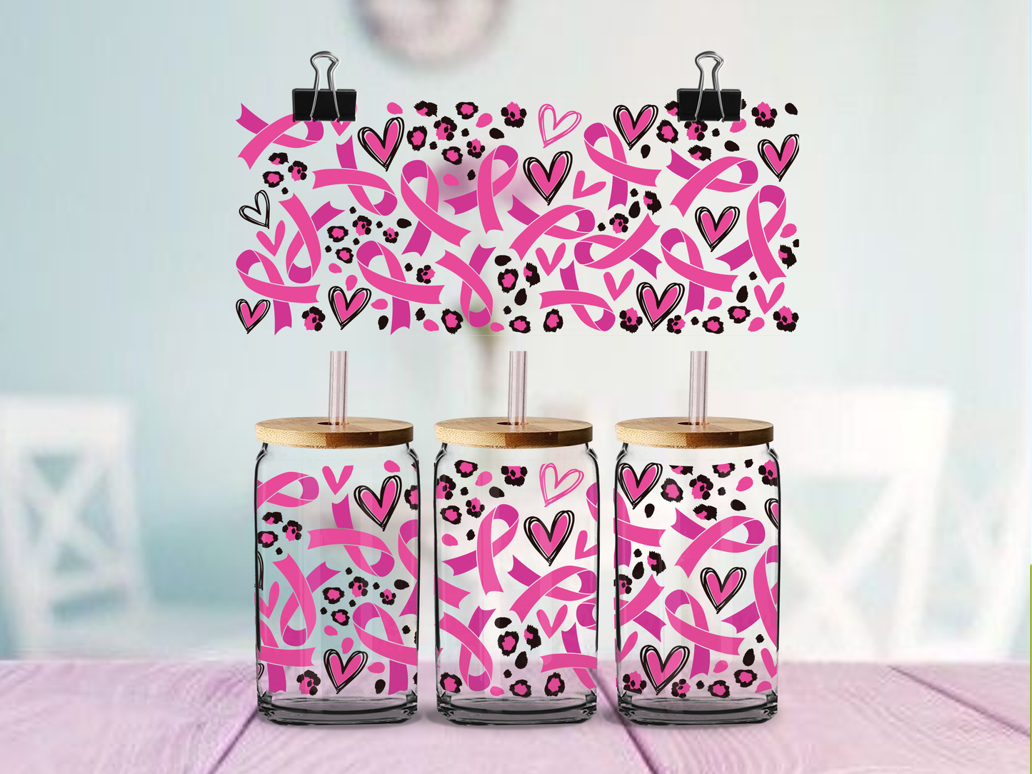 Breast Cancer Ribbon | UV DTF Wrap for Cups | Ready to Apply Permanent