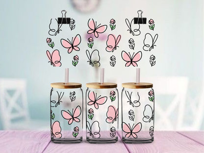 Butterfly Pink and Black Classic | UV DTF Wrap for Cups | Ready to Apply Permanent