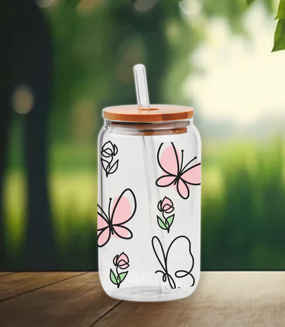 Butterfly Pink and Black Classic | UV DTF Wrap for Cups | Ready to Apply Permanent
