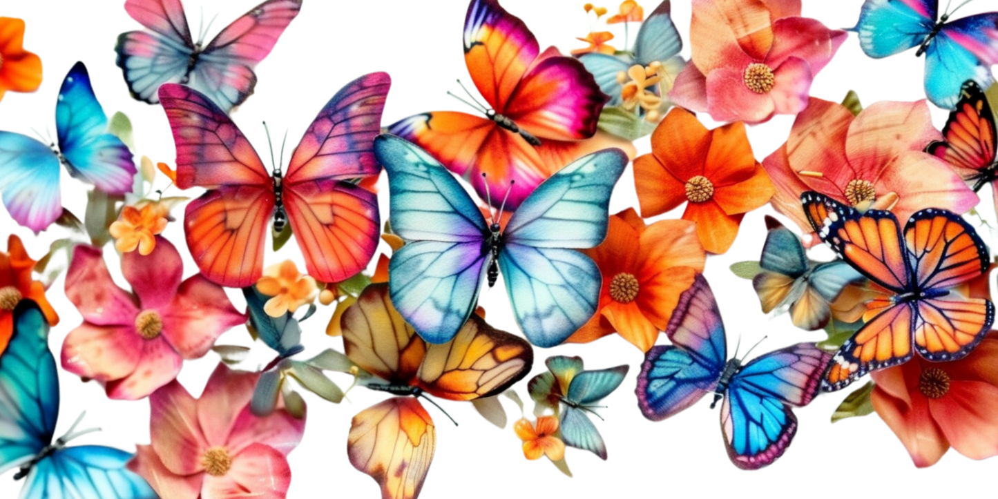 Butterflies and Floral | UV DTF Wrap for Cups | Ready to Apply Permanent